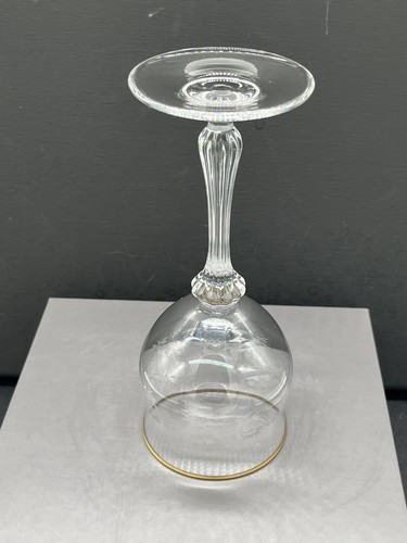 Mikasa ? Wine Glass Tulip Shape Gold Rim Etched Lines Dots Floral Swirl 7 1/8" T - Picture 6 of 10