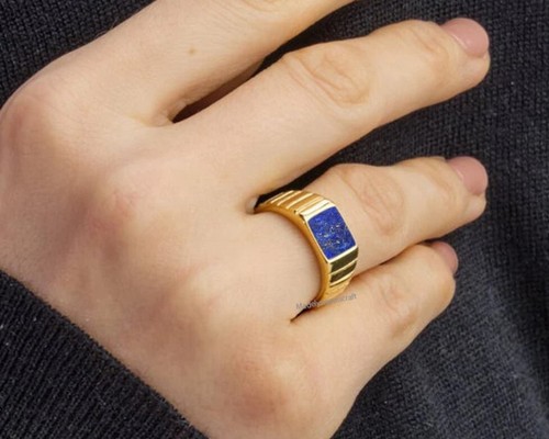 Lapis Lazuli Ring 925 Sterling Silver Ring Gemstone Ring For Men Gift For Him - Picture 3 of 5