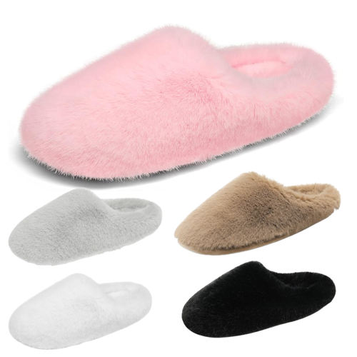 Women Memory Foam Fuzzy Slippers Faux Fur Comfort Slip On House Shoes Slippers