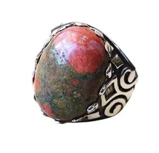 UNAKITE JASPER GEMSTONE 925 STERLING SILVER OTTOMAN TURKISH SIGNET MENS RING