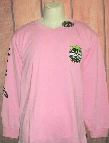 Maui and Sons Mens Shark Graphic T-Shirt Long Sleeve Logo Pink Size L NEW - Picture 2 of 2