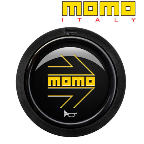 MOMO Arrow Gloss Black Horn Push Yellow Logo for Competition EVO, Nero S/Wheels - Afbeelding 1 van 1