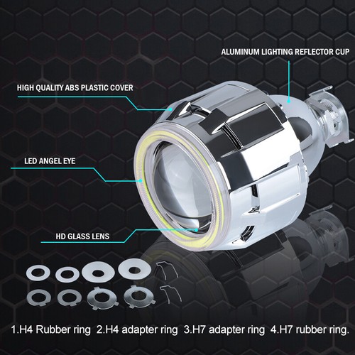 2x RHD 2.5" White LED Angel Eyes HID Bi-xenon Projector Lens Headlight Retrofit - Picture 5 of 10