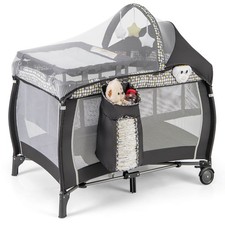 4-in-1 Portable Baby Playard Nursery Center Bassinet w/ Music Box Canopy  Net