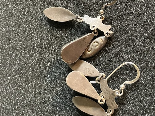 Pendientes colgantes de plata de ley con piedras pulidas verdes - Imagen 3 de 5