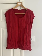East Linen Top Round Neck Boxy Fit Lagenlook Red Size Small
