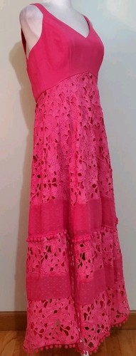 Boston Proper rosa Mixed Media Spitze Bommel ärmellos Stufen Maxikleid S neu mit Etikett - Bild 4 von 14