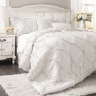 Comforter Ruffled 3 Piece Set with Pillow Shams-Full Queen-White