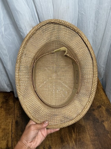 Vintage Sun-Fari Wesco Safari Hat Adjustable Headband Straw Tan Made In USA - Picture 7 of 8