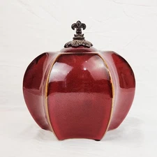Bird Brain Table Top Fire Pot Hand Glazed Ceramic Burgundy Red Firepot 9x7 in