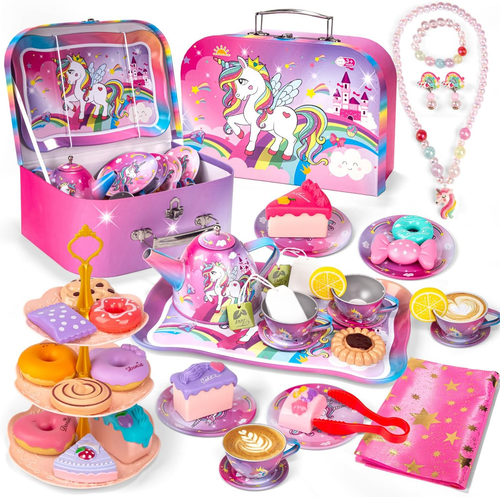 Juego de té unicornio para niñas pequeñas, juego de fiesta de té princesa con estuche de transporte, fingir  - Imagen 12 de 12