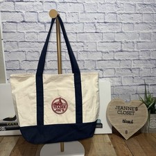 TRADER JOE'S Heavy Duty Reusable Canvas Tote Shopping Bag Blue Embroidered