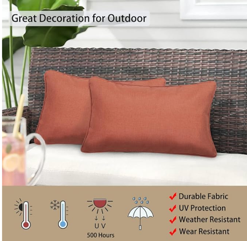 2 Outdoor Lumbar Rectangular Throw Pillow Covers 12x20 In Coral Waterproof - Picture 2 of 3
