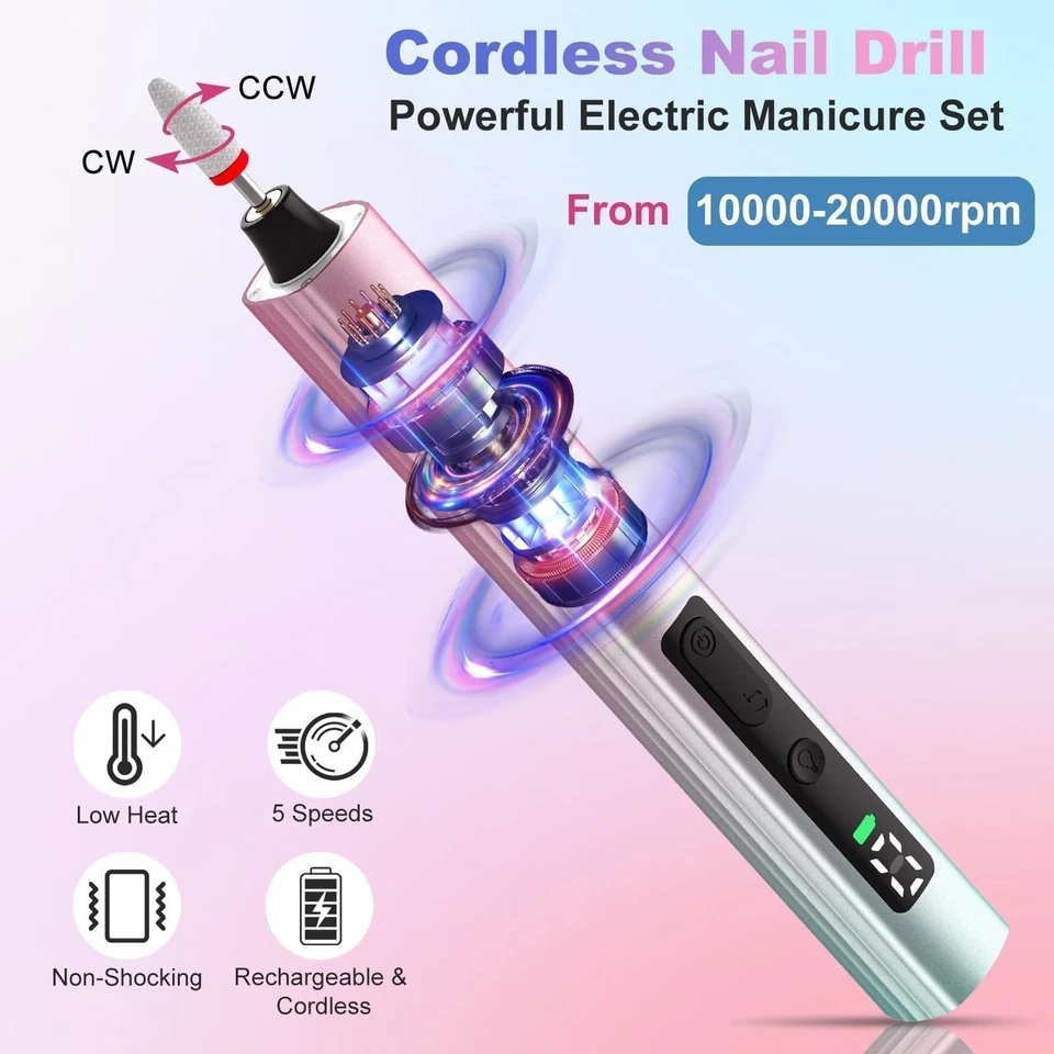 Ponceuse à Ongles Électrique PUGTOW avec Lampe UV Rechargeable 20000 tr/min - Photo 3/4