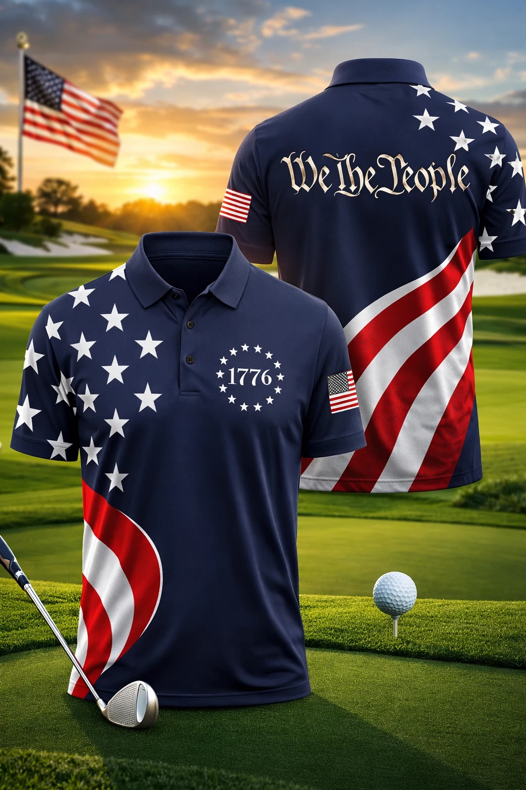 250th Anniversary USA Flag Polo Shirt, 4th Of July Golf Patriotic Gift