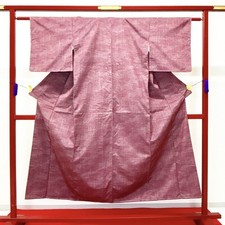 Japanese Kimono 'TSUMUGI' Silk/Red-purple/Traditional/History/Length:150cm N1055