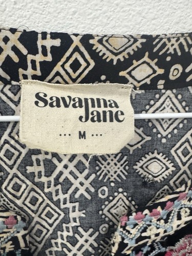 Savanna Jane Black White Floral Bell Embroidered Blouse Women Size M - Picture 3 of 7