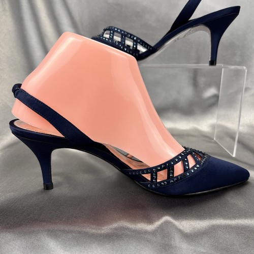 Adrianna Papell Haven Pumps Women’s 7 Slingback Navy Blue Embellished Wedding - Picture 12 of 16