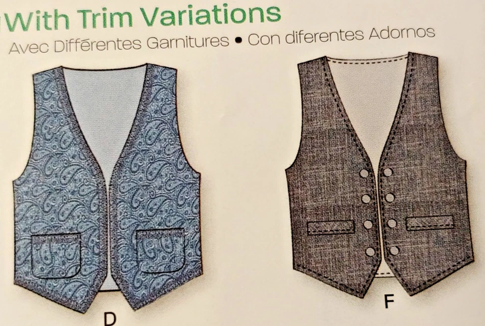 New Look Pattern A6036 Men/Women Button Vest Size 6-16 / XS-XL Choice of Pockets - Image 4 of 4