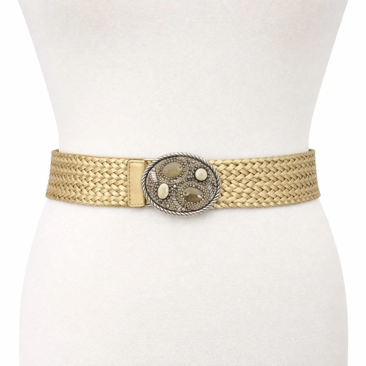 Vintage Gold Leather Beaded Trim Belt with Textured Buckle Leather Gold Beaded Belts for Women for sale | eBay main image 2