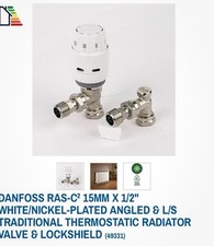 Danfoss RAS-C² Angled Thermostatic TRV & Lockshield White 15mm x 1/2" X10 