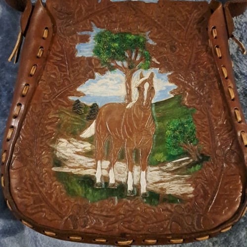 Hand Tooled Leather Purse Handpainted Horse 11 In X 10 In - Picture 2 of 9