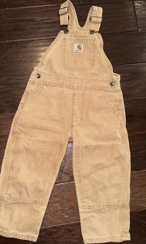 Carhartt Overalls Toddler Boys Brown Tan Duck Canvas Double Knee Workwear Sz 3T