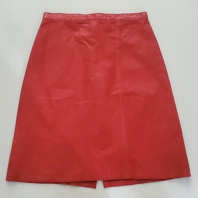 Vintage Tannery West red leather midi skirt pencil bodycon western boho small 6