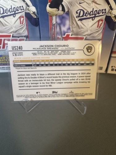 2024 Topps Update Base # US240 Jackson Chourio, Milwaukee Brewers RC - Picture 2 of 2