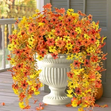 4 Pcs Artificial Hanging Flowers for Outdoors Fake Mums Plant Faux Fall Flower f