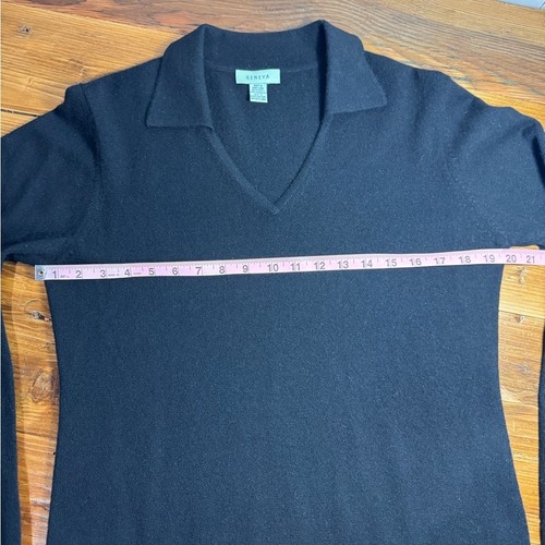 Geneva Women's Soft 100% Cashmere Sweater Black V-Neck w/ Polo Collar Size Large - Imagen 7 de 10