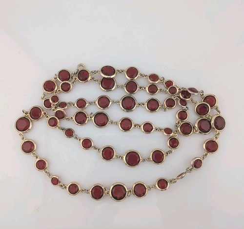 Anne Klein Signed 42” Chain Necklace Red Faceted Beads Goldtone Classic Style - Picture 4 of 11