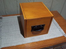 Single Drawer Wood Card Catalog-Index File Cabinet Box Desk top 7 x 7 x 8"