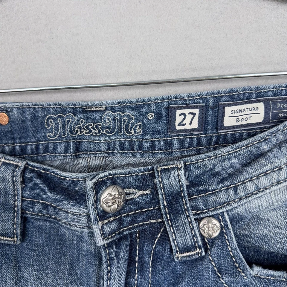 Miss Me Jeans Womens 27 Blue Signature Boot Embellished Back Pockets Denim - Image 4 of 4