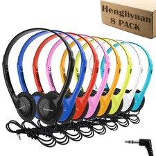 8 PCS HLY002 Kids Wired Headphones Bulk Classroom Student Adult 8 Colors Set