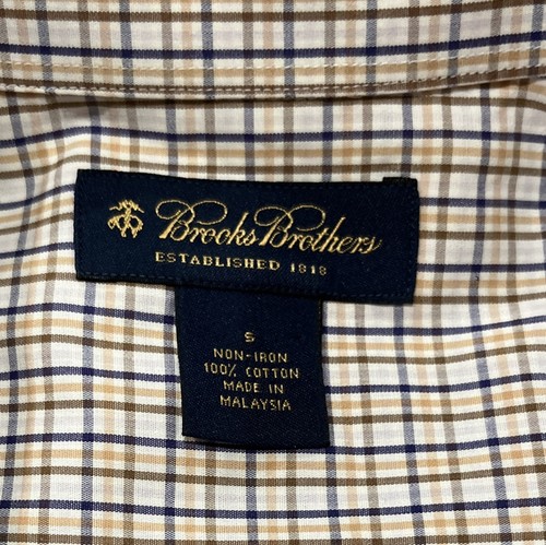 Brooks Brothers Button Down Shirt Men’s Small Plaid Blue Beige Cotton - Picture 3 of 4