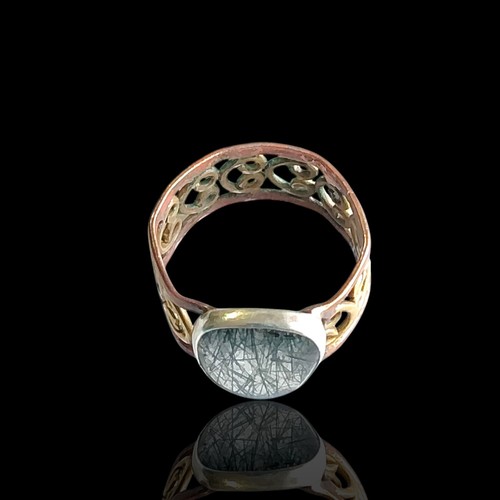 Taglia 9,5 metallo misto ottone rame argento sterling ago nero quarzo rutilato - Foto 4 di 5