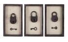 Black Wood Keys 3D Home Wall Decor with Black Frame, Set of 3 7\"W, 12\"H