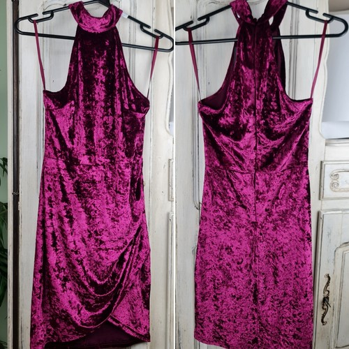 AX Paris Plum Velvet Ruched Midi Dress Size Uk 8 halter neck Pink Short Dress - Picture 2 of 13