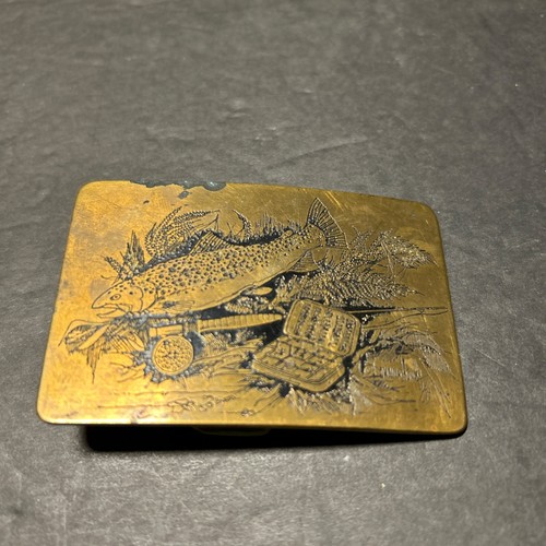 VTG Fly Fishing Ampersand Brass Kalamazoo Michigan Belt Buckle Trout Rod Tackle - Picture 2 of 4