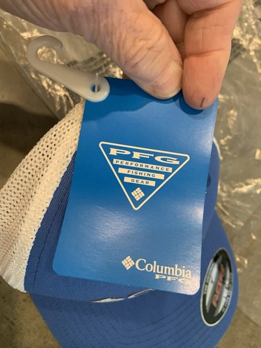 Cappello Columbia PFG blu bianco L/XL aderente rete schiena flex fit pesca logo nuovo con etichette - Foto 5 di 8