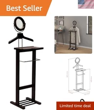 Valet Stand Wood Clothing Organizer with Mirror and Accessories