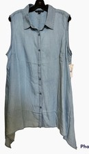 NWT Lyocell Chambray Plus size Button front Blue Tunic Shirt Sz 3X