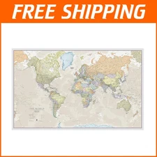 Stunning Giant Laminated World Map Poster - Educational and Decorative, 46 x 80