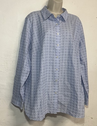 Talbots 2X Button Down Shirt Light Blue Textured Long Sleeve Cotton Top - 第 3/6 張圖片