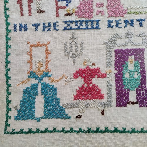 Vintage Needlepoint Cross Stitch Framed 12.5 x 10.5 Colonial Style Merry Hearts - Picture 2 of 9