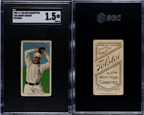 1909-11 T206 Harry Krause Pitching Philadelphia Athletics SGC 1.5 ***Tolstoi***