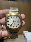 Vintage Timex Marlin Mechanical Watch Day Date Gold Tone TV Dial Original Band