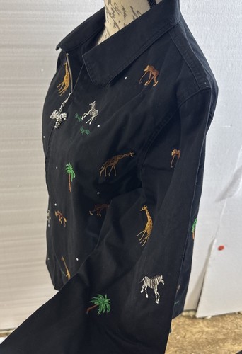 The Quaker Factory Embroidered Zebras Giraffes Monkeys Animals Jacket L Bcl7 - Picture 3 of 5