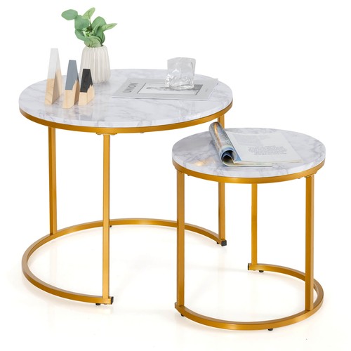 Nesting Coffee Table Set of 2 for Balcony Living Room Modern Round Side Tables - Picture 10 of 10